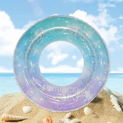 Sequin Starry Sky Inflatable Swim Ring - Thickened PVC Swimming Circle for Pool and Beach