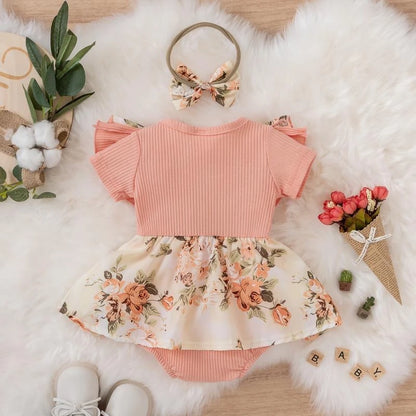 Sommer Baby Mädchen Kleid Mit Bowknot Gestreiften Overall Baumwolle Kleid Für Neugeborene Floral Kleidung Baby Krabbelkleidung