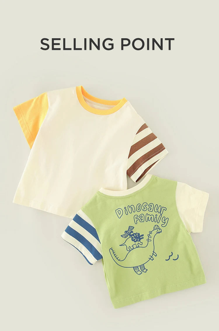 Amila Fashion T-shirt for a Boy 2023 Summer New Dinosaur Print Baby Tee 100% Cotton Baby Clothes Boy Brand Baby's Tops Kids 0-6Y