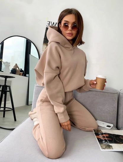 Autumn/Winter women's casual sports suit solid color hoodie for Female clothing Zippered hoodies Sport Trouser Two Piece Sets