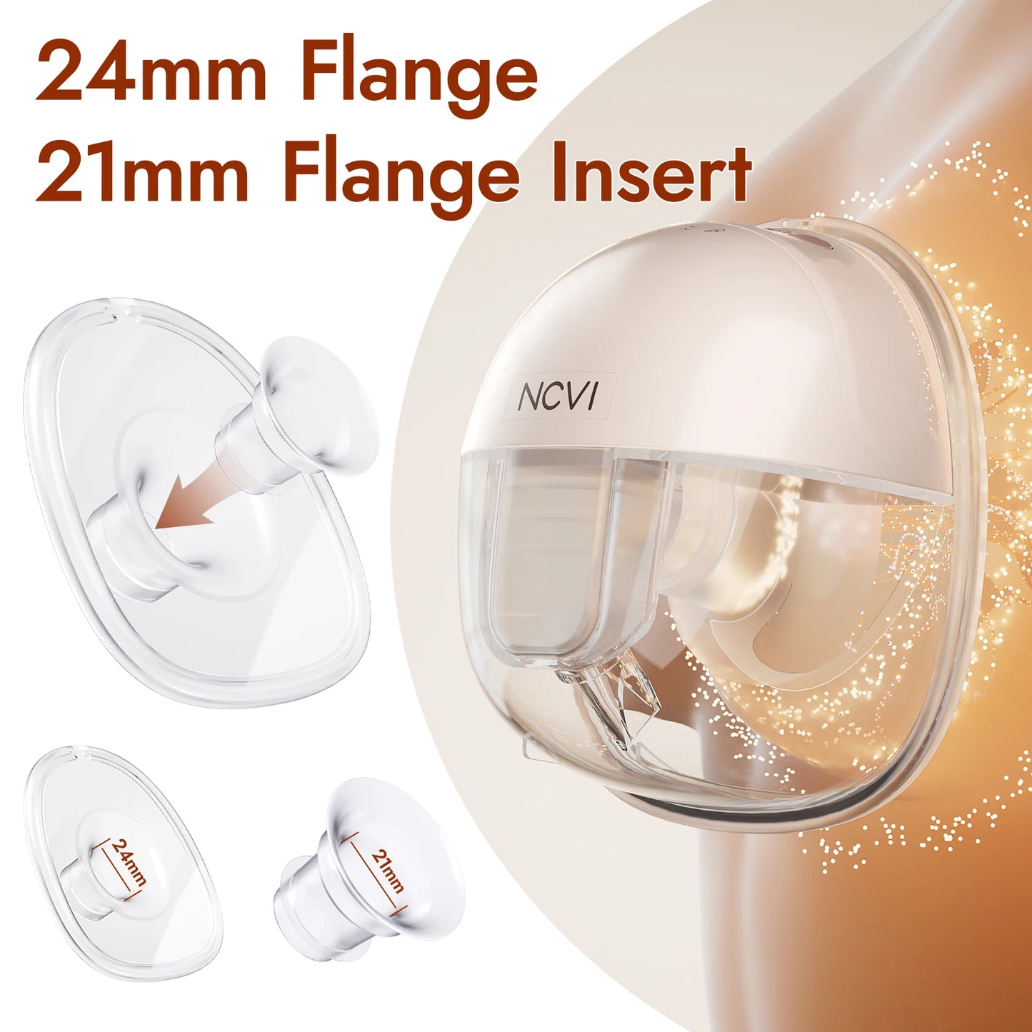 NCVI Wearable Electric Breast Pump 8111, Portable Wireless Pump with 4 Modes & 9 Levels, Double Pumps with 21/24mm Flanges