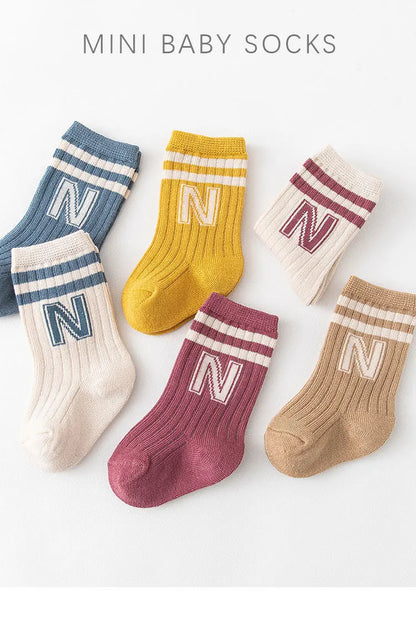 Letter N Socks Knit Soft for Kids Baby Middle Tube Stockings Long Socks for Infant Toddler Boys Girls Casual Athletic Sock Panel