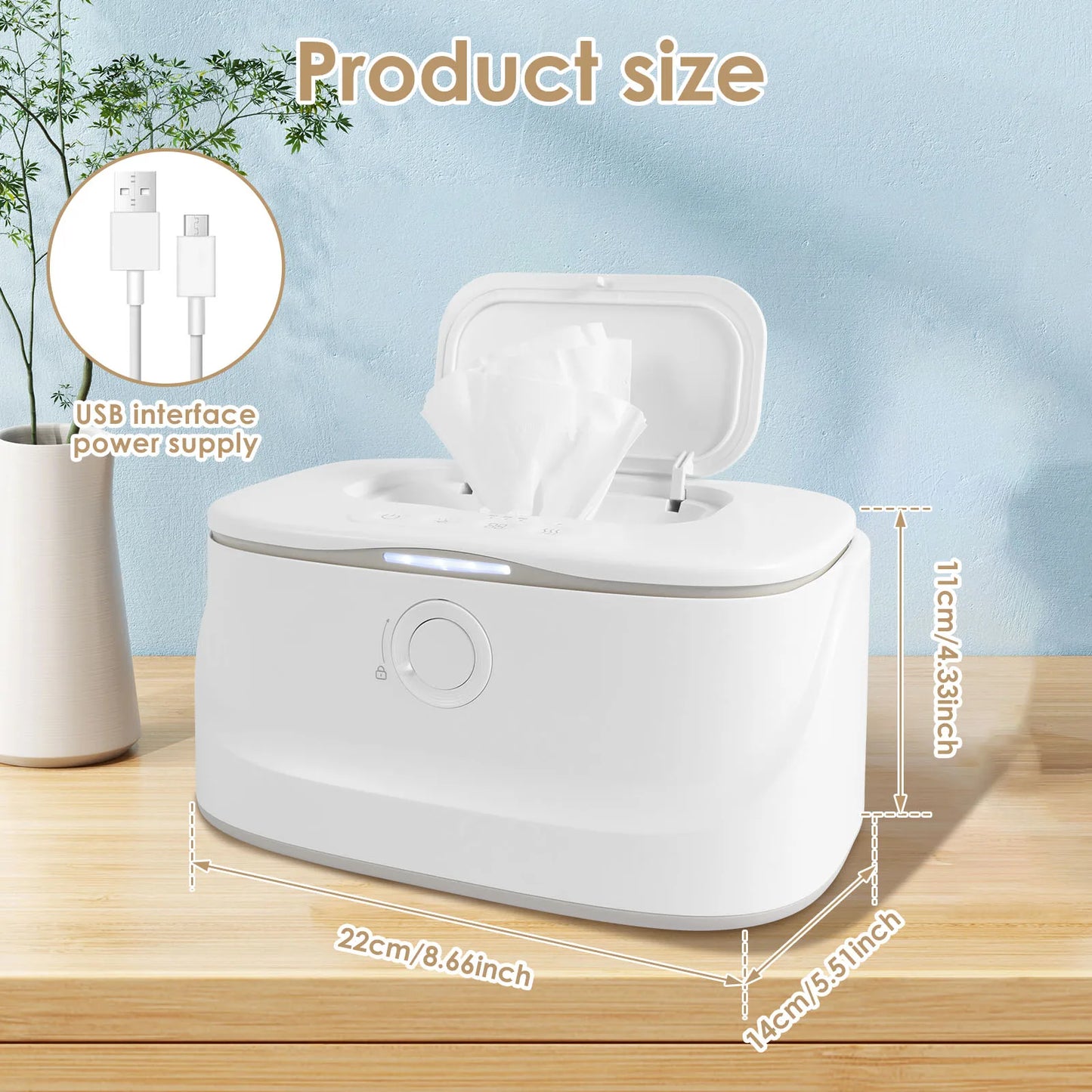 USB Baby Wipe Warmer LED Light Keep warm Box Adjustable Temperature Heating Diaper Dispenser Portable Large Capacity