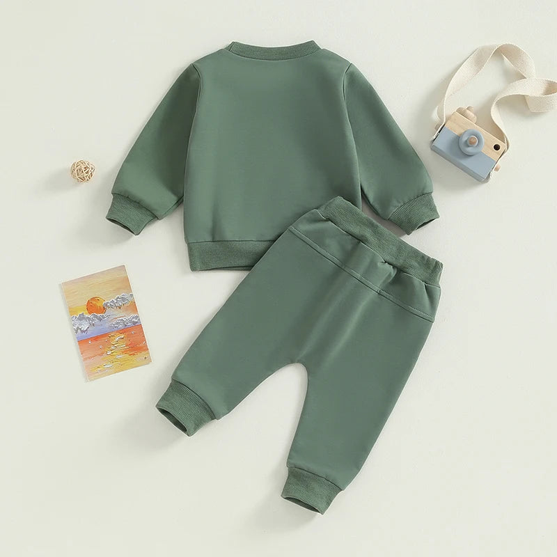 Baby Boys Girls Autumn Clothes Newborn Toddler Long Sleeve Solid Color Tops Sweatshirt Pants Outfits Infant Tracksuits