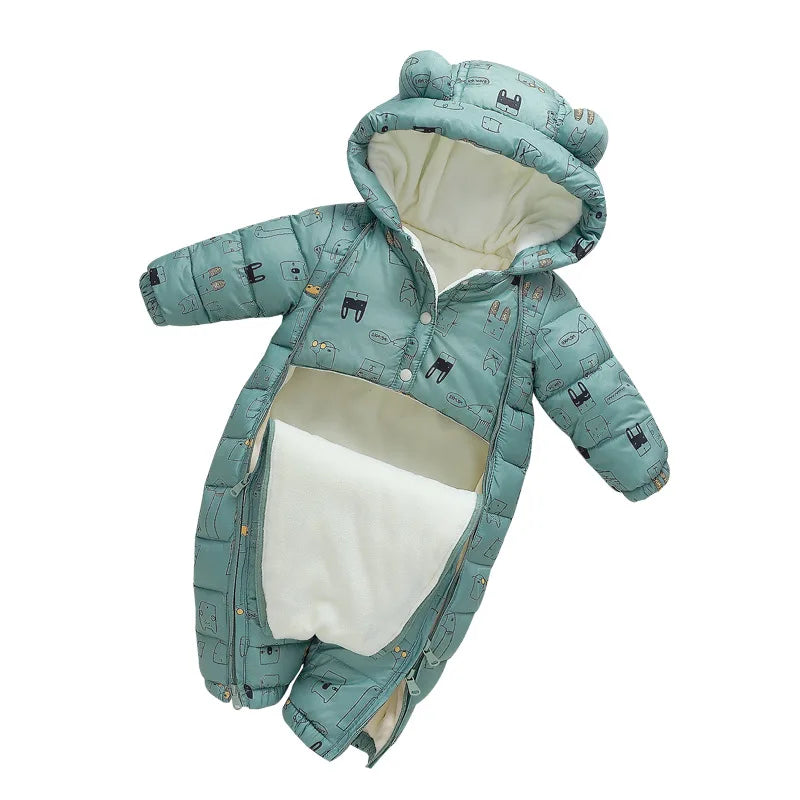 OLEKID 2024 Winter Baby Schneeanzug Mit Kapuze Plus Samt Warme Baby Mädchen Strampler Kleinkind Baby Jungen Overall Infant Winter Overalls Mantel