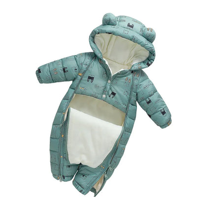 OLEKID 2024 Winter Baby Schneeanzug Mit Kapuze Plus Samt Warme Baby Mädchen Strampler Kleinkind Baby Jungen Overall Infant Winter Overalls Mantel