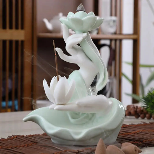 Creative celadon backflow incense burner decoration, incense burner, smoke viewing stove, bergamot lotus heart