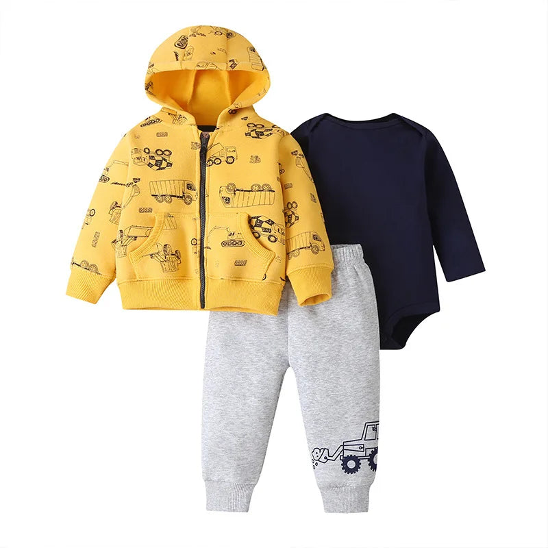 Spring Autumn Cotton Baby Boys Clothes Sets Cartoon Printed Baby Coat+Baby Pants+Baby Bodysuits Long Sleeves Girls Clothes Sets