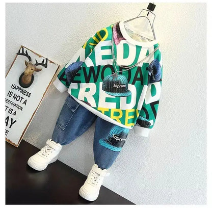 Herbst Neue Jungen Frühling und Herbst Anzug Casual Wear Home Outing Sweatshirt Zwei-stück Modische Set