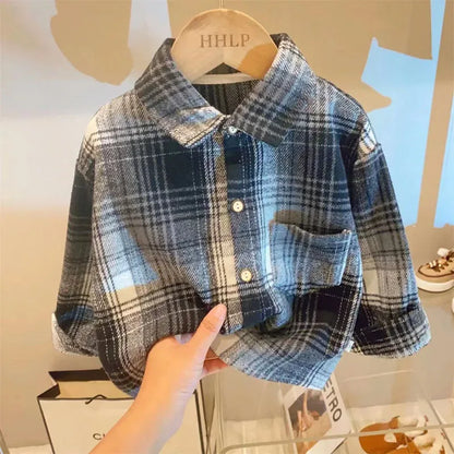 MILANCEL Kid's Shirts 2-7Y 2024 New Autumn Boys Vintage Plaid Shirt Girls Casual Turn Down Collar Blouse Children's Base Tops