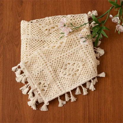 Newborn Photography Props Photography Mat Cotton Lace Blanket Fotografia Baby Photo Shoot Wrap Backdrop Beige Tassel Blanket