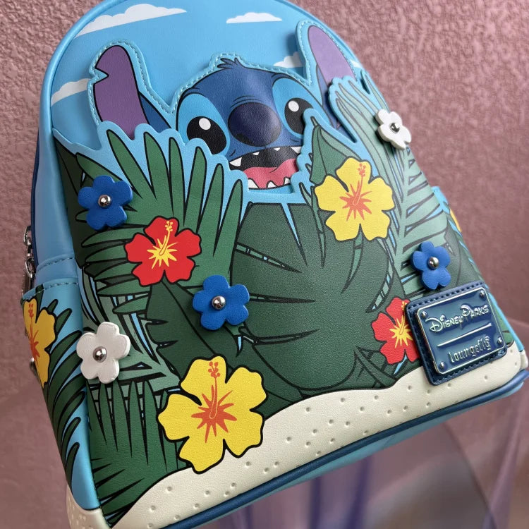 Original Disney Stitch Loungefly Backpack Cute Cartoon Embroidered Design Backpack Fresh And Casual Mini Backpack Women's Bag