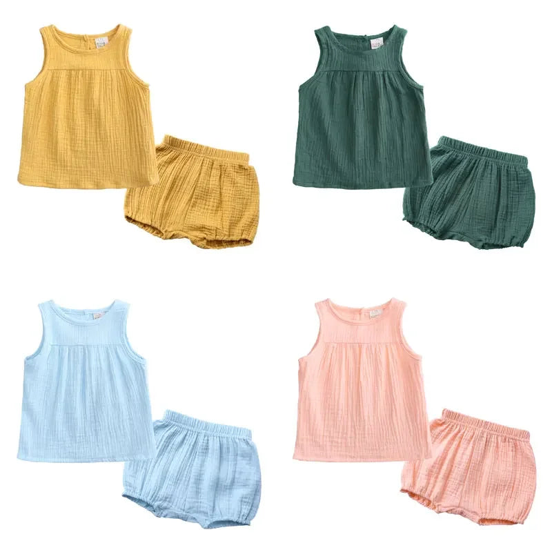 Fashion Toddler Girl Summer Clothes Cotton Linen Kids Clothes Set Sleeveless Vest+Shorts 2 PCS Children Clothes Suit 0-4 Years