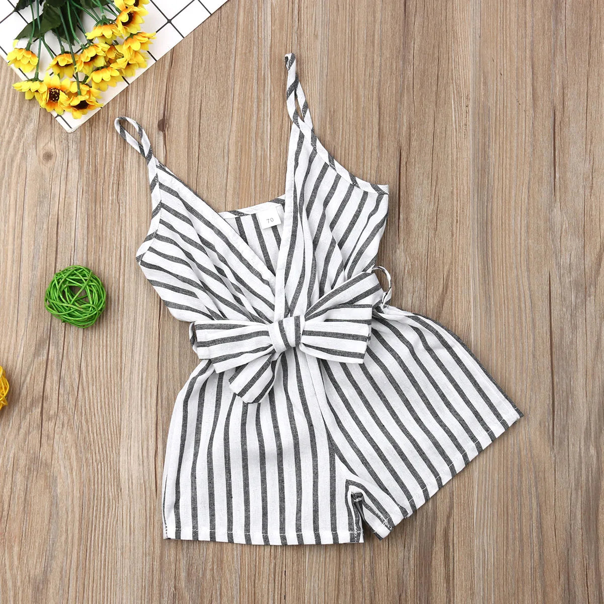 Baby Girls Jumpsuit with Waist Belt Striped Pattern Sling Loose Romper Summer Casual Toddler Infant Short Pants Jumpsuit