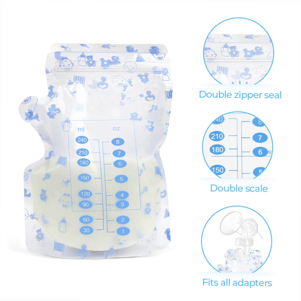 100 Pcs BPA-Free Breast Milk Storage Bags - 240ML Safe Freezing Container