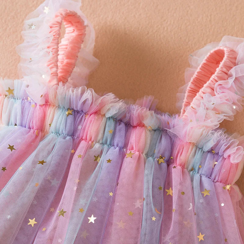 Süßes Mädchen Sommerkleid mit fliegenden Ärmeln und Schleife, Pailletten, 2–6 Jahre, Kindergeburtstagsparty, rosa, flauschiges A-Linien-Prinzessinnenkleid für süße kleine Mädchen