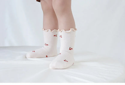 3 Pairs Anti-Slip Floral Print Kids Infant First Walking Baby Socks 0-5Y Four Seasons Elastic Children's Short Tube Socks