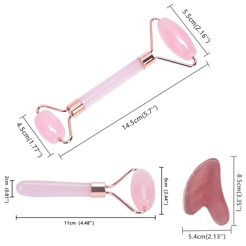 Pink Rose Quartz Massager Roller Gouache Scraper Set Crystal Stone Gua Sha Board Face Roller Skin Care Beauty Tool