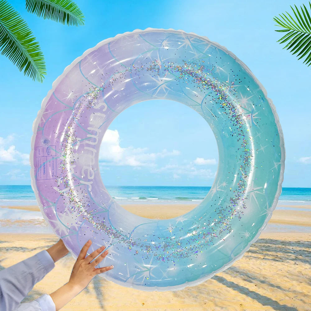 Sequin Starry Sky Inflatable Swim Ring - Thickened PVC Swimming Circle for Pool and Beach