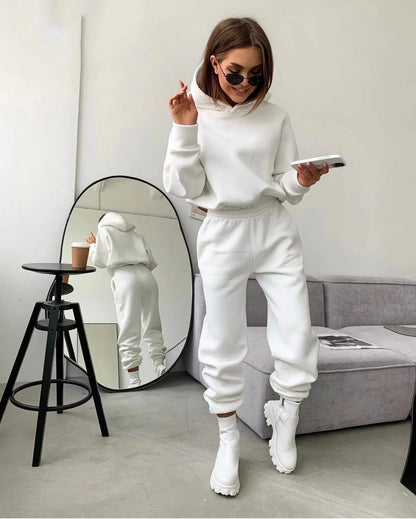 Autumn/Winter women's casual sports suit solid color hoodie for Female clothing Zippered hoodies Sport Trouser Two Piece Sets