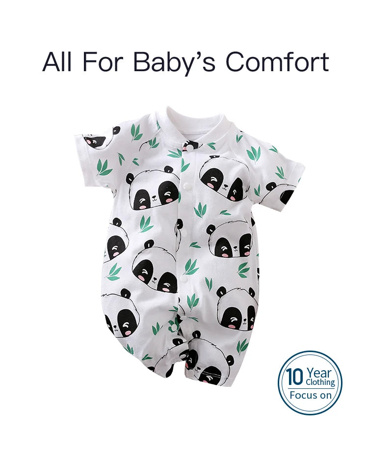 Newborn Clothes Cute Cartoon Panda Printed Cotton Comfortable And Soft Summer Boys And Girls 0-18 Short Sleeved Baby Jumpsuit