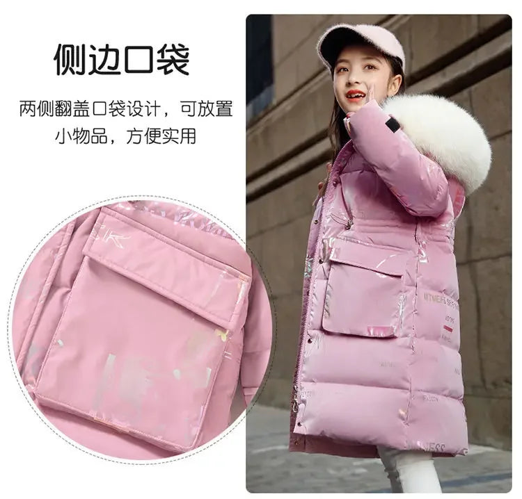 New Winter Down Cotton Jacket Girls Waterproof Hooded Coat Children Outerwear Clothing Teenage 5-16Y Clothes Kids Parka Snowsuit