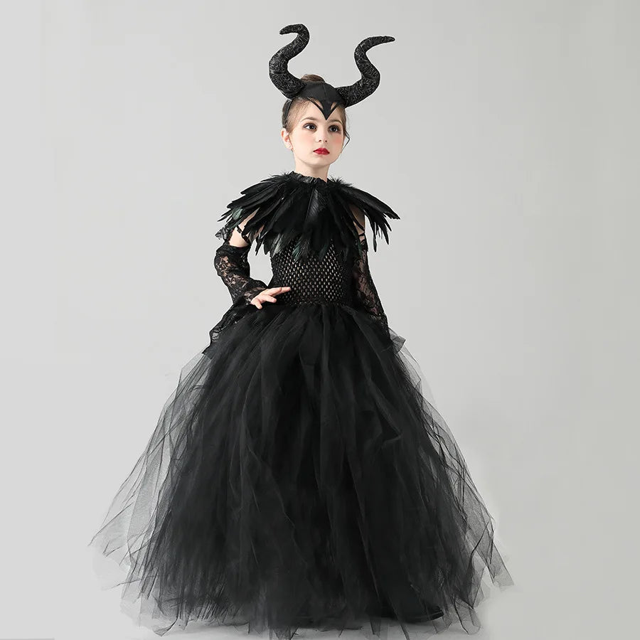 2024 Deluxe Halloween Witch Costume Dress for Girls - Demon Queen Gown