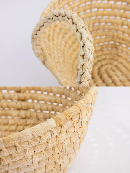 Straw Basket for Baby Photoshoot Newborn Baby Photography Props Woven Basket Studios Infant Photoshoot Posing Props With Handles