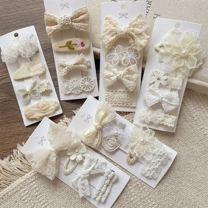 Französisch Vintage Spitze Perle Schleife Mädchen Baby Haar Clip Sanften Stil Beige Blume Prinzessin Kinder Haar Zubehör Haarnadel Kleinkind Geschenke