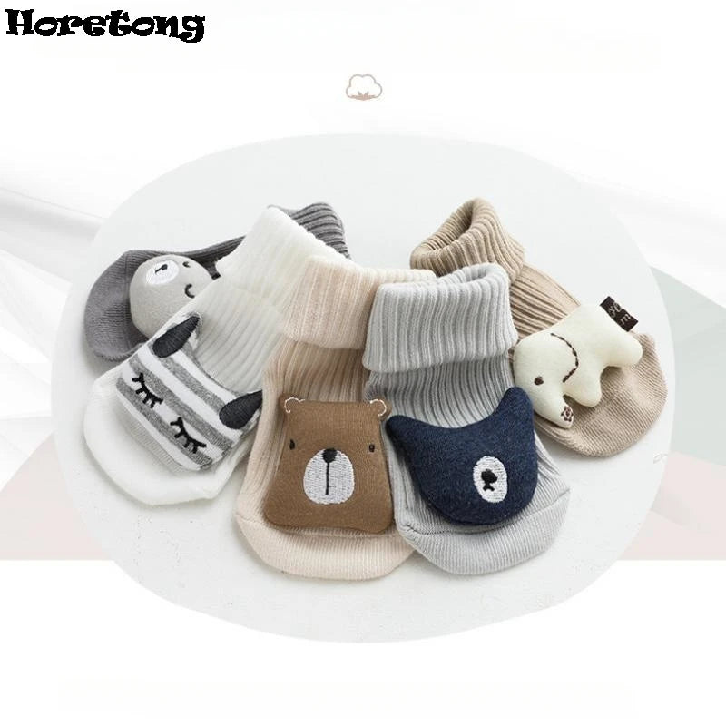 Cute Cartoon Bear Baby Socks For Boys Girls Spring Autumn Soft Cotton Anti Slip Soled Newborn Toddler Sock Kids Warm Socken