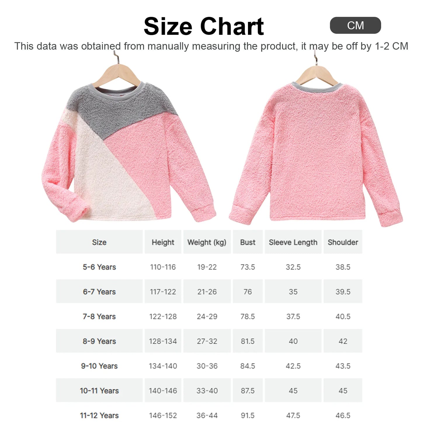 PatPat Kid Girl Süßes Colorblock Fleece Pullover Sweatshirt Weich und Bequem Perfekt für Ausflüge und den Alltag