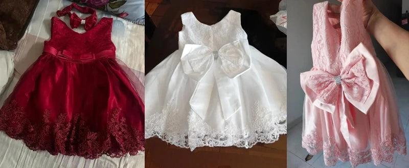 Girls Formal Wedding Party Dress for 1-5Y Infant Birthday Christening Lace Elegant Gown Christams Flower Dresses for Baby Girl