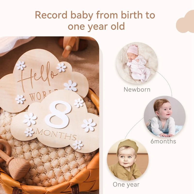 2Pcs Baby Wooden Balloon Milestone Cards - Photography Accessories for Newborns