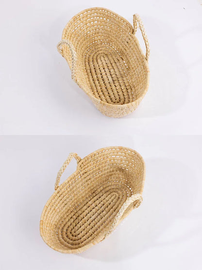 Straw Basket for Baby Photoshoot Newborn Baby Photography Props Woven Basket Studios Infant Photoshoot Posing Props With Handles