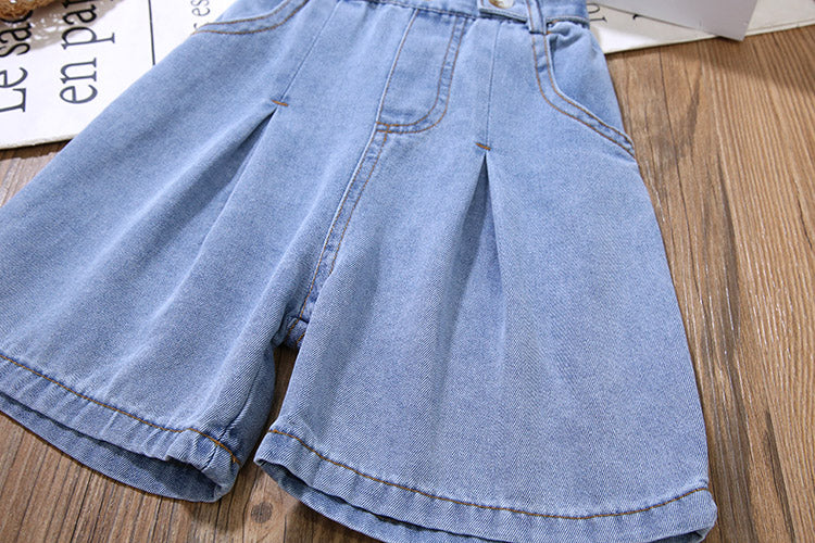 2023 Summer Girls' Clothing Set  Jazz Letter Tape Vest Tops+Jeans Pants Two-piece Set for Baby Girls