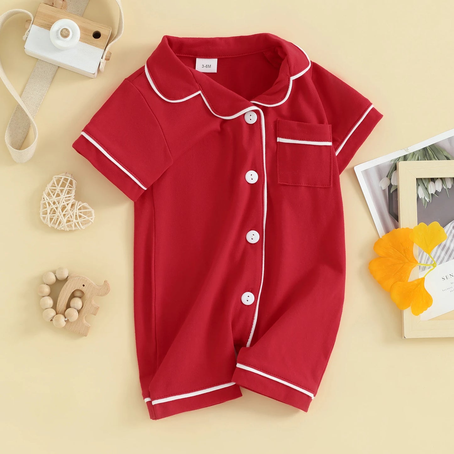 Infant Baby Clothing Boys Girls Robes Sleepwear Short Sleeve Lapel Neck Buttons down Romper Pajamas Outfit