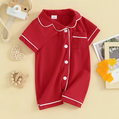 Babykleidung für Jungen und Mädchen, Nachtwäsche mit kurzen Ärmeln, Reverskragen, Knöpfen unten, Strampler, Pyjama-Outfit