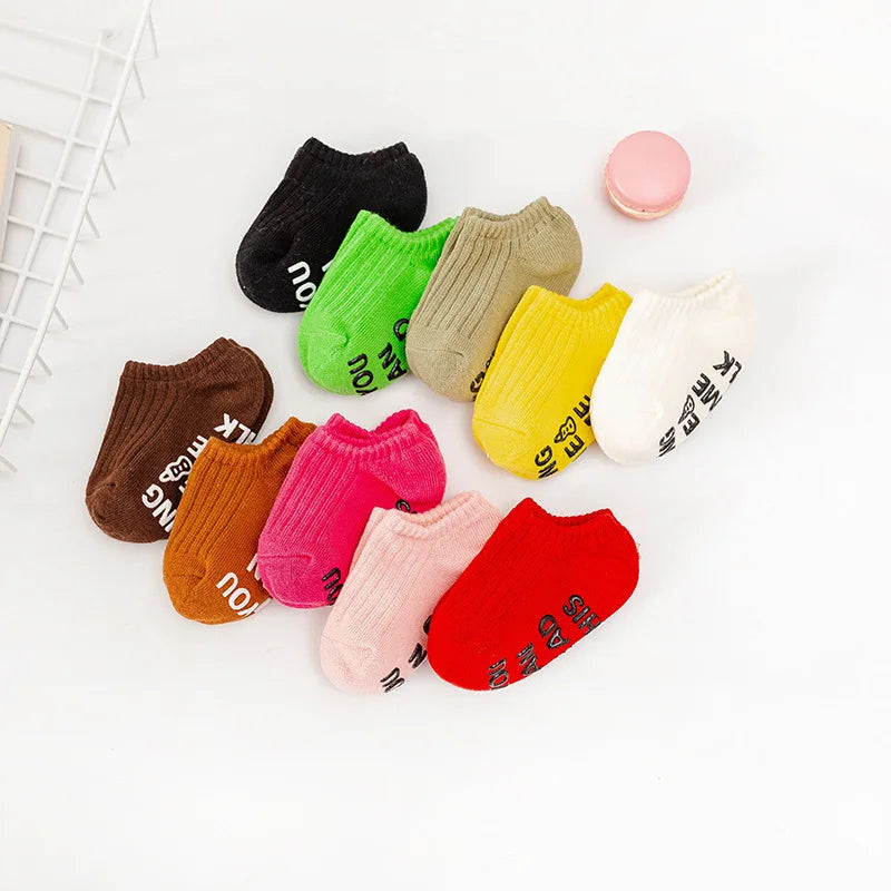 Summer Spring Thin Cotton Rubber Anti-slip Short Ankle Stockings Cute Candy Color Stripe White Baby Floor Socks for Boys Girls