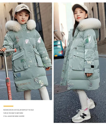 New Winter Down Cotton Jacket Girls Waterproof Hooded Coat Children Outerwear Clothing Teenage 5-16Y Clothes Kids Parka Snowsuit