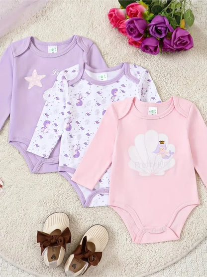 3PCS Spring/Summer New Baby Cotton jumpsuit Fashionable and Cute Cartoon Universe Series Set for Boys Girls with Long Sleeves