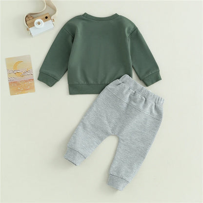 Herbst-Kleidungssets für Kleinkinder, Neugeborene, Babys, Jungen, langärmeliges Sweatshirt mit Buchstaben-Print und Hosen-Sets mit Kordelzug