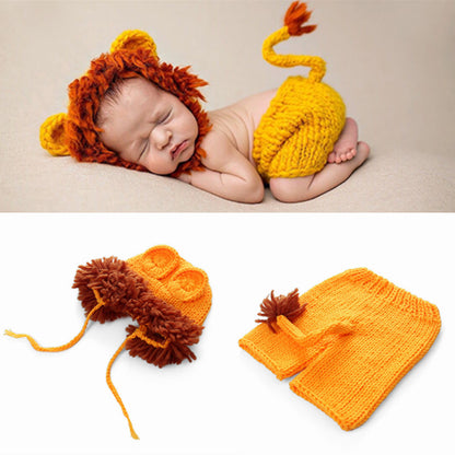 2 teile/satz Neugeborenen Fotografie Requisiten Baby Kostüm Set Lion Tier Häkeln Stricken Handgemachte Hosen Hut Baby Lion Anzug Fotografia