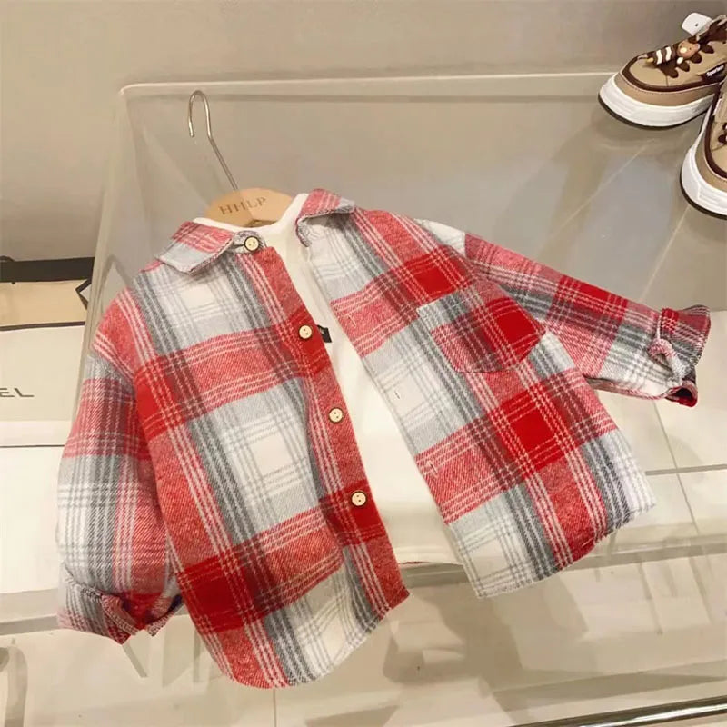 MILANCEL Kid's Shirts 2-7Y 2024 New Autumn Boys Vintage Plaid Shirt Girls Casual Turn Down Collar Blouse Children's Base Tops