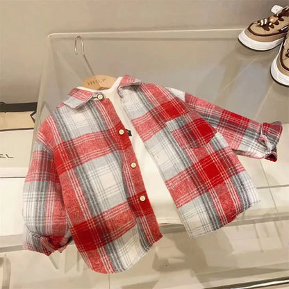 MILANCEL Kinderhemden 2-7 Jahre 2024 Neue Herbst Jungen Vintage Kariertes Hemd Mädchen Casual Umlegekragen Bluse Kinder Base Tops