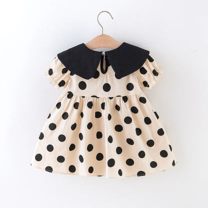 Sommer baby mädchen kleid baby mädchen farbe passenden großen revers voller polka dot blase ärmeln prinzessin kleid