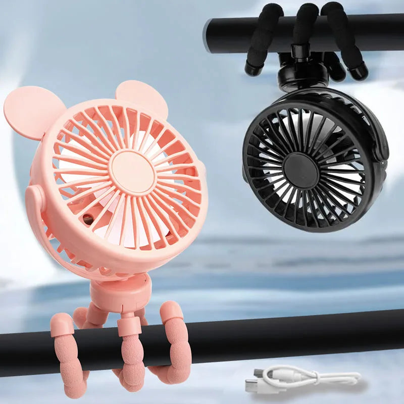 Fan for Cart Stroller Fans Portable Cartoon Outdoor Fan Clip on For Baby USB Rechargeable Handheld Electric Fan for Home 3 Speed