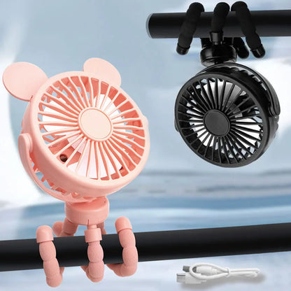 Fan for Cart Stroller Fans Portable Cartoon Outdoor Fan Clip on For Baby USB Rechargeable Handheld Electric Fan for Home 3 Speed