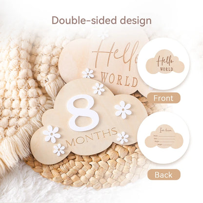 2Pcs Baby Wooden Balloon Milestone Cards - Photography Accessories for Newborns