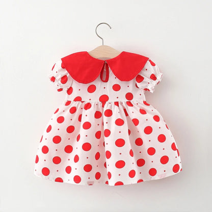 Sommer baby mädchen kleid baby mädchen farbe passenden großen revers voller polka dot blase ärmeln prinzessin kleid