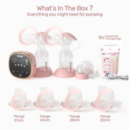 NCVI Double Electric Breast Pumps 4 Modes & 9 Levels with 4 Size Flanges & 10pcs Breastmilk Storage Bags